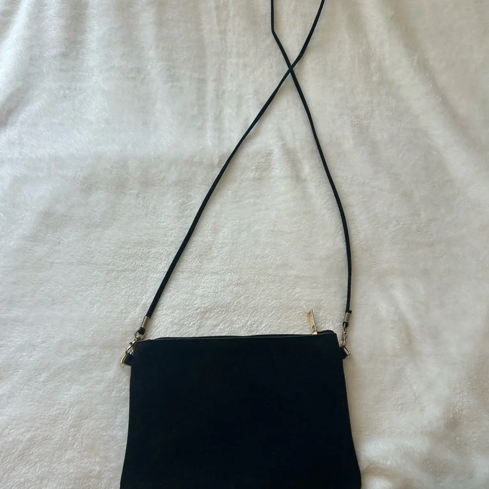 Boho Black Suede Crossbody Bag with Multicolor Beaded Trim - Picture 4 of 14